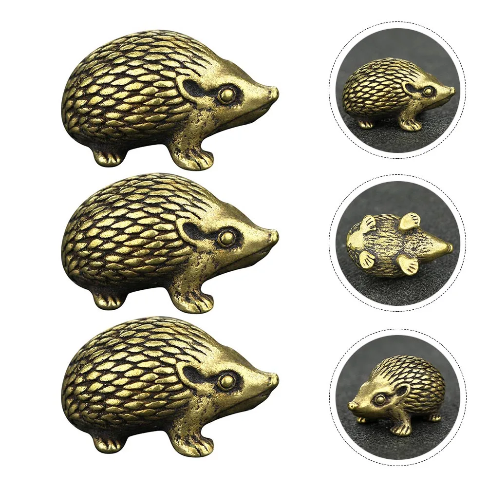 

3Pcs Hedgehog Statue Brass Sculpture Desktop Garden Ornament Nature Inspired Realistic Animal Decoration Compact Office Decor