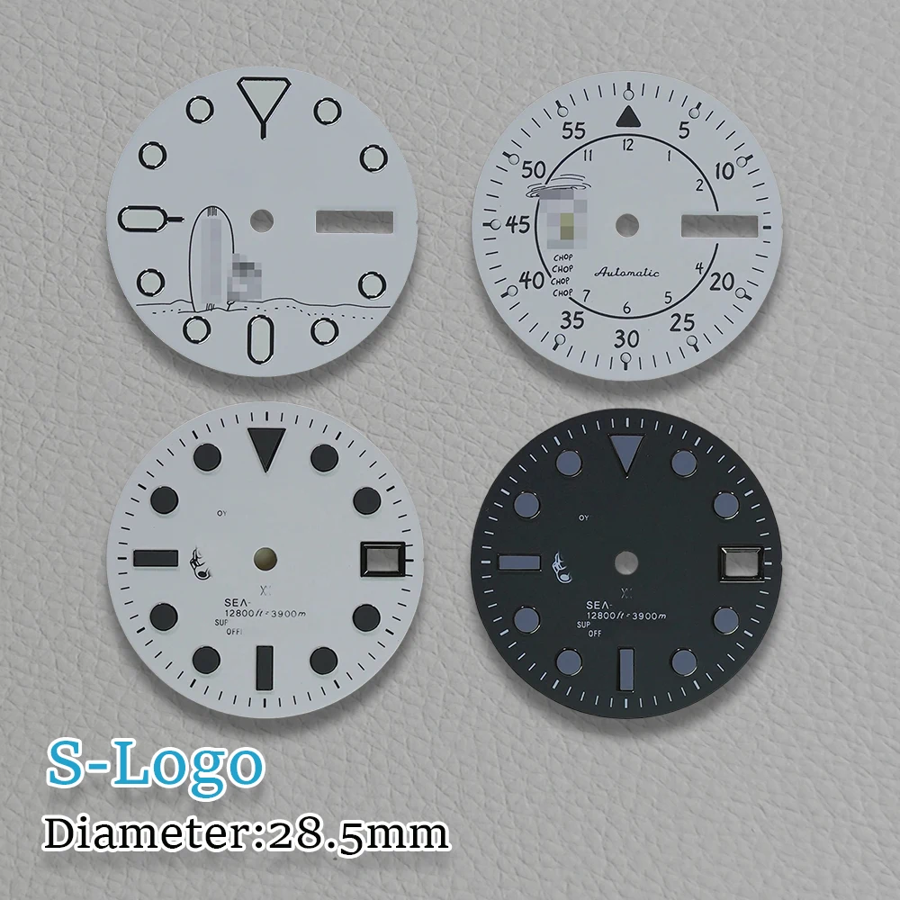 28.5mm S Logo SS Logo SKX007 Cartoon Dog Dial Fit NH35/NH36 Japanese Automatic Movement Green Luminous Watch Repair Accessories