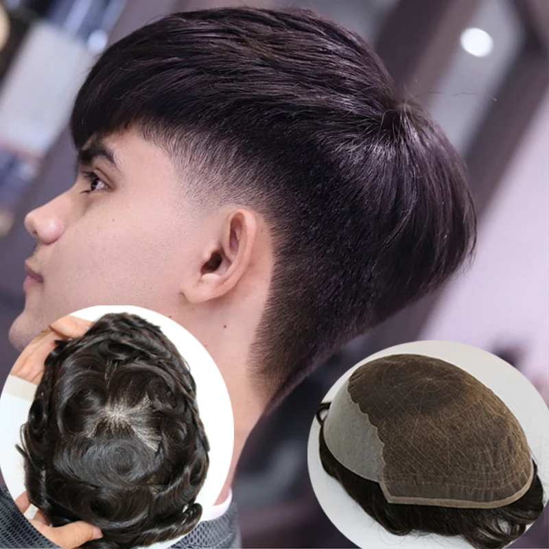 Natural Hairline Q6 Breathable Lace Men Toupee Super Durable Human Hair Wig Cool Blonde Prosthesis Undetectable Male System Hair