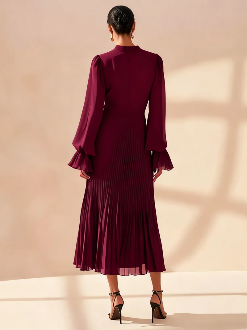 Vestido Elegante com Mangas Longas e Babados para Mulheres, Vestido em Camadas Estilo A para Primavera e Verão, Vestidos de Festa e Prom