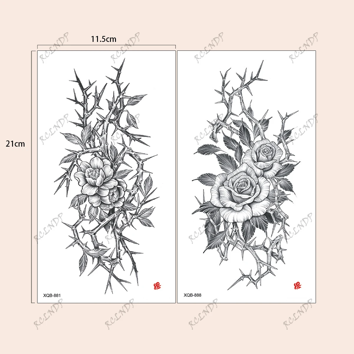 2pcs Waterproof Temporary Tattoo Sticker Sketching Flowers and Thorns Fake Tatto Flash Tatoo Arms thighs back Tato for Women