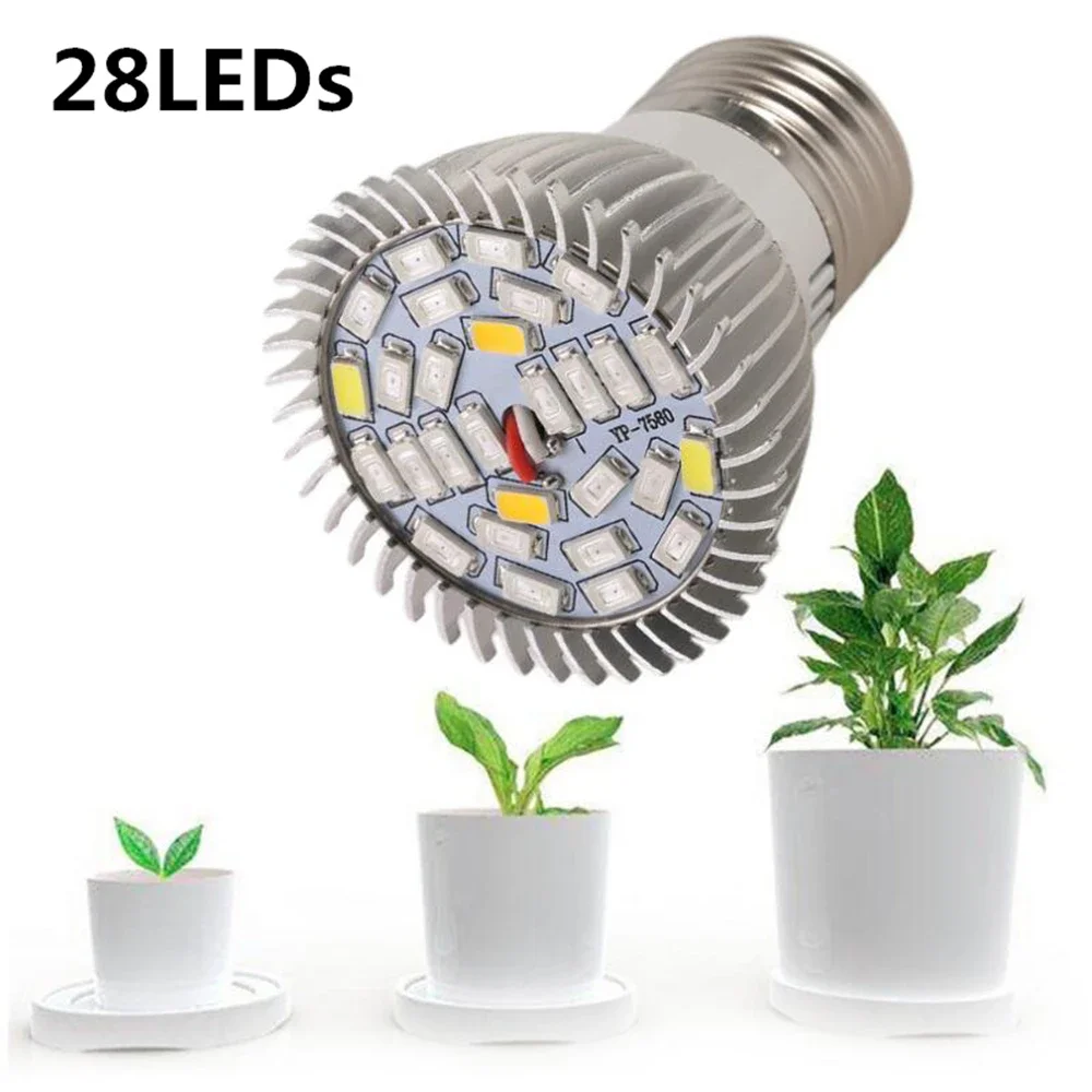 Bombilla de lámpara de cultivo de 220V E27 E14 GU10 espectro completo 18LED 28LED luz de cultivo de carcasa de aluminio para el crecimiento de plantas en macetas de interior