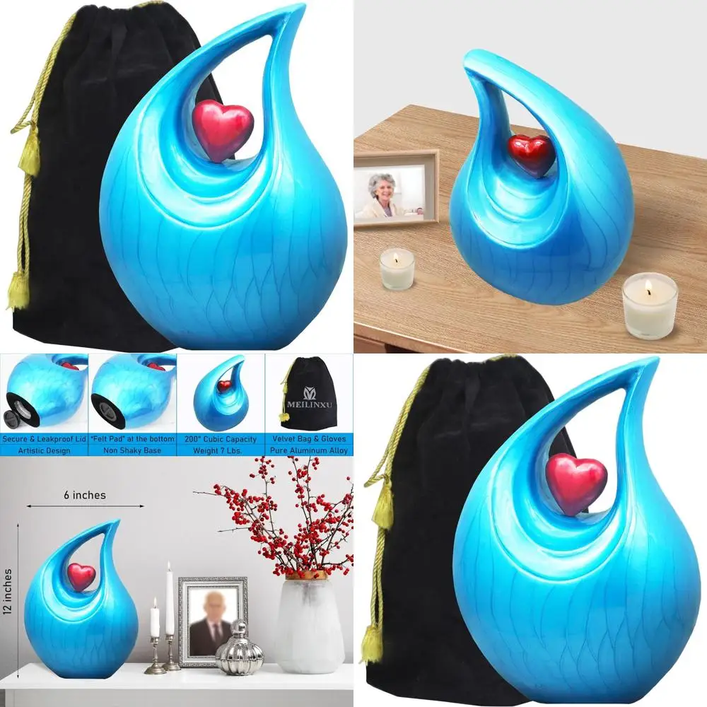 

Adult Ash Urns: Decorative Teardrop for Men & Women, Heart-Shaped in Red & Blue