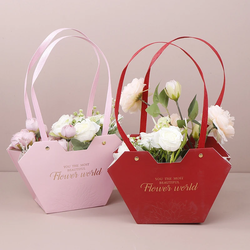 Heart Handbag Handheld Boxes Flower Candy Gift Bouquet Flower Arrangement Packaging Bag DIY Floral Material Party Supplies