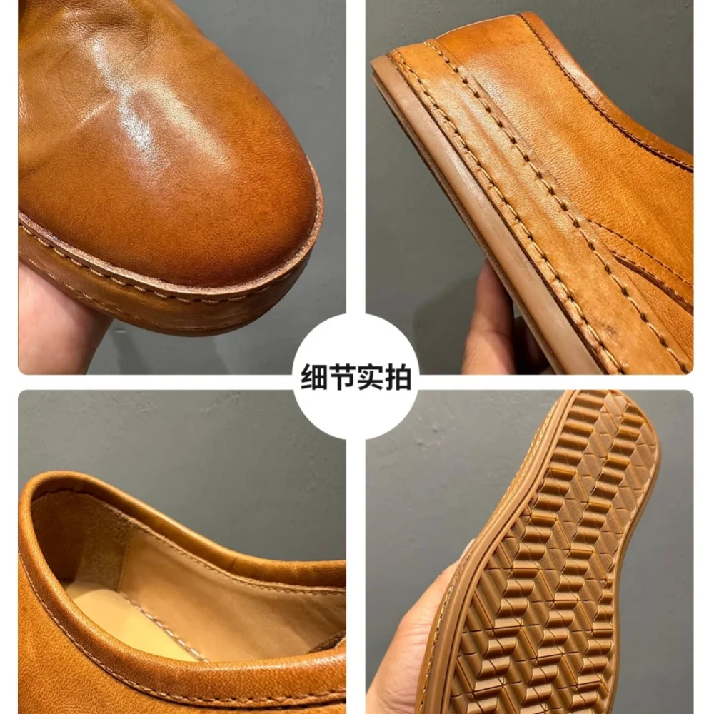 أحذية رياضية صيفية للرجال من الجلد قابلة للتنفس، أحذية كاجوال خفيفة الوزن على الطراز البريطاني