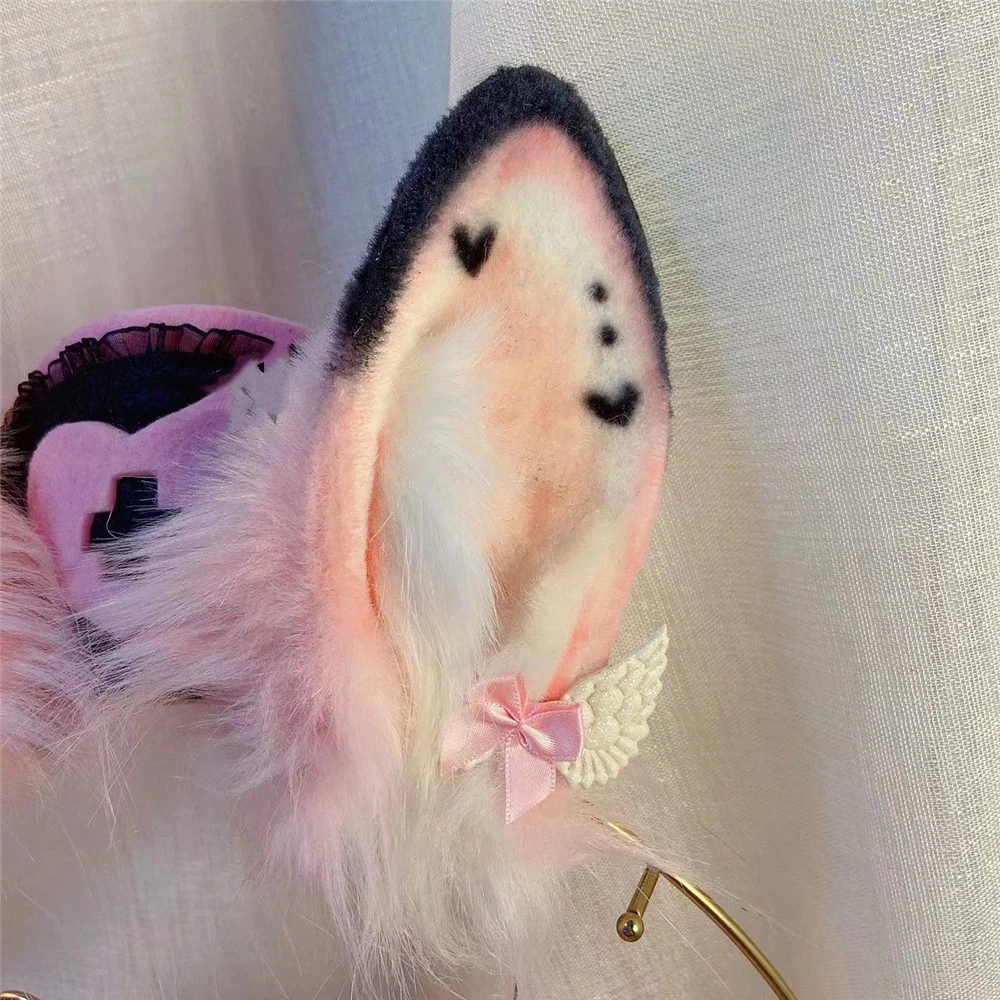 Hecho a mano Anime Navidad Halloween bestia animales conejito rosa Orejas de conejo aro para el pelo sombrero de enfermera cola para juego de Lolita fiesta Cosplay