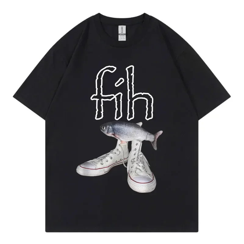

Забавные новые стильные горячие продажи Fih Shoes Графические футболки Misspelled Fish Meme Футболки для мужчин и женщин Повседневная модная футболка с коротким рукавом