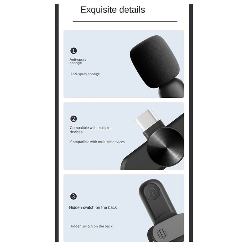 ไมโครโฟนไร้สายแบบหนีบเสื้อ Plug And Play ลดเสียงรบกวนการซิงค์อัตโนมัติไมโครโฟนปกสตรีมสด,Vloggers,สัมภาษณ์