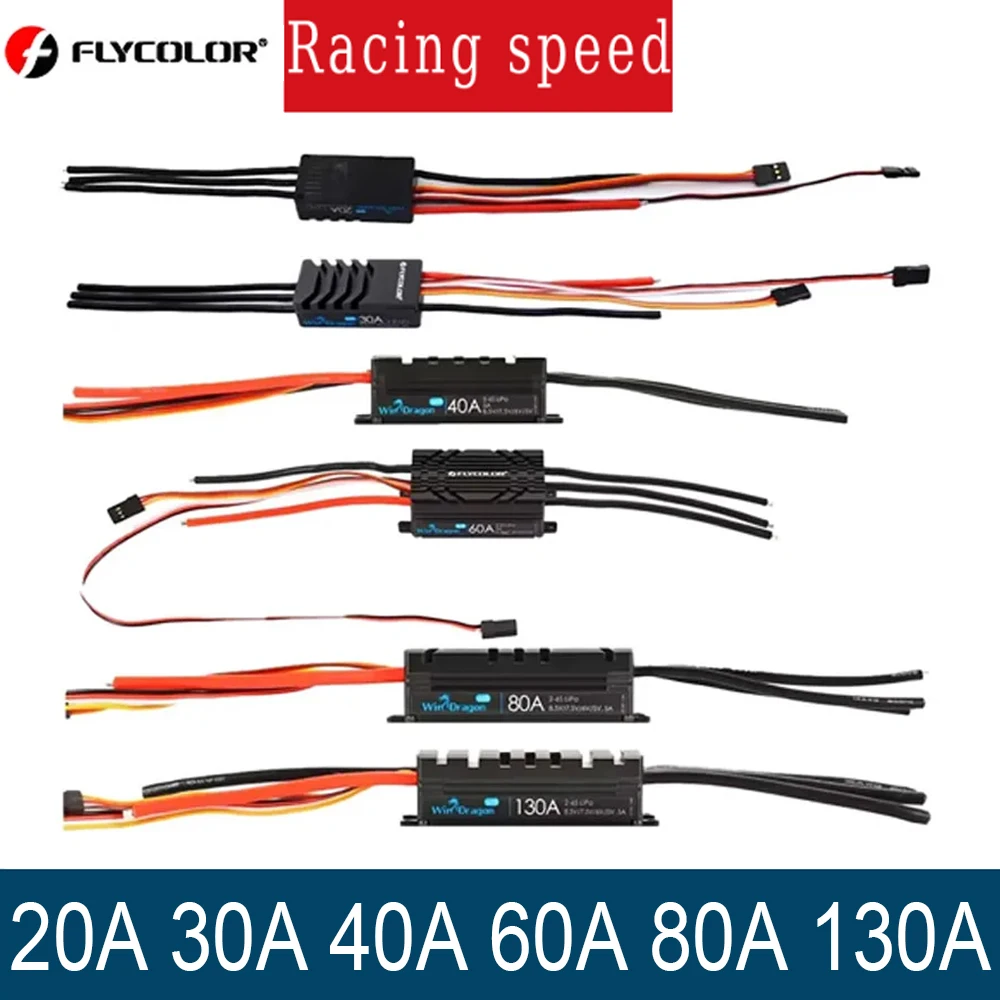 

FLYCOLOR WinDragon 20A 30A 40A 60A 80A 130A ESC 2-6S Brushless Speed Controller for RC Airplane Aircraft Fixed Wing Helicopter