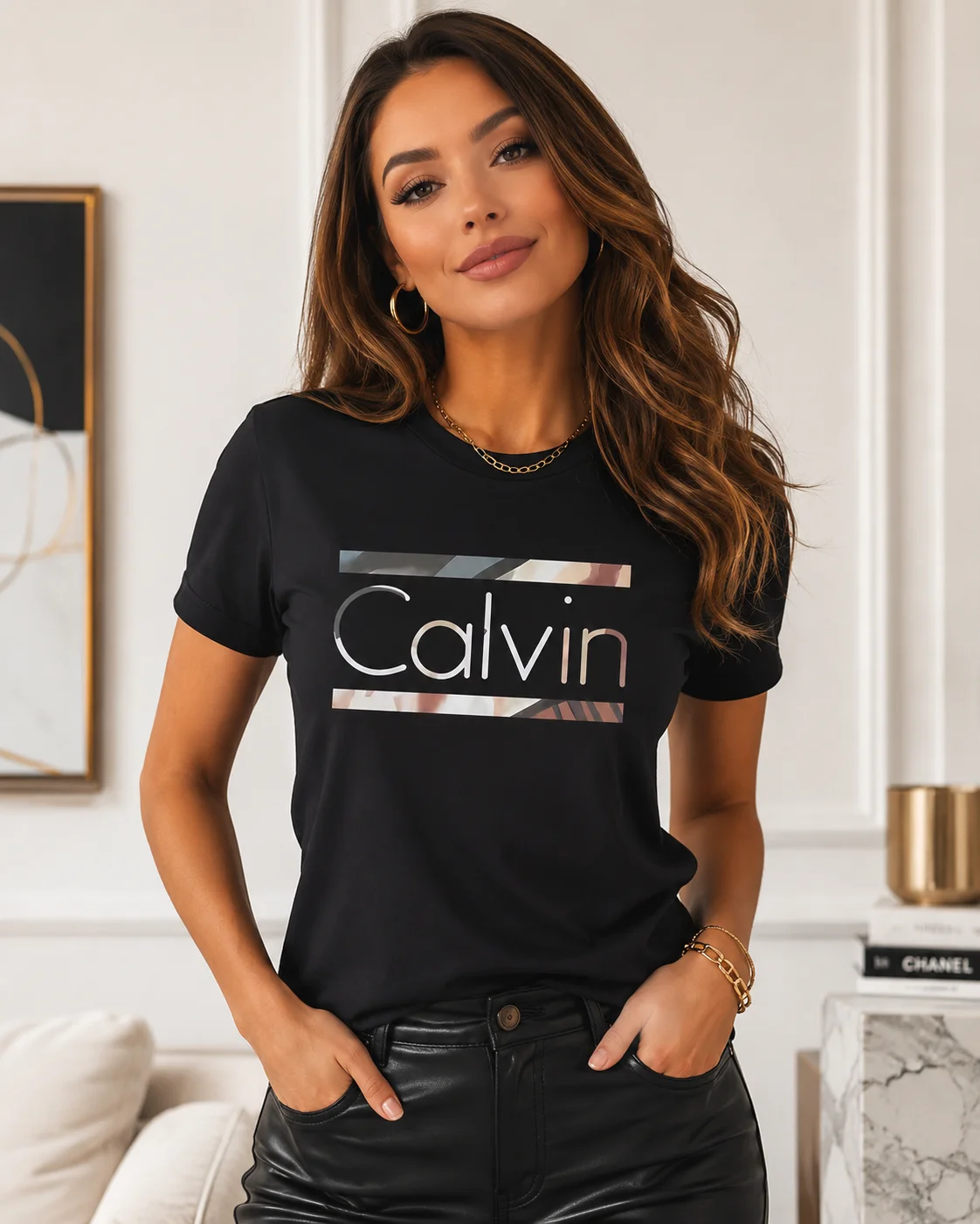 Women's Best-Selling Summer Fashion Casual Calvin Letter Print Loose-Fit Round-Neck Short-Sleeve Sports T-Shirt – Y2K Style