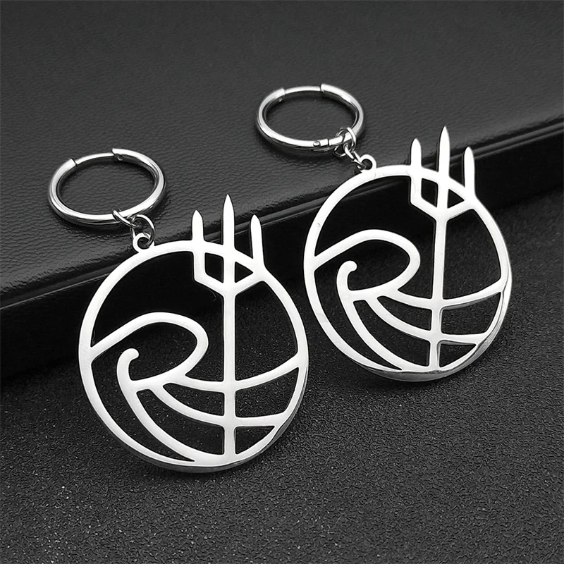 Vintage Wave Trident R-Shaped Hoop Earrings For Women Stainless Steel Silver Color Big Round Dangle Earring Party Jewelry Gift