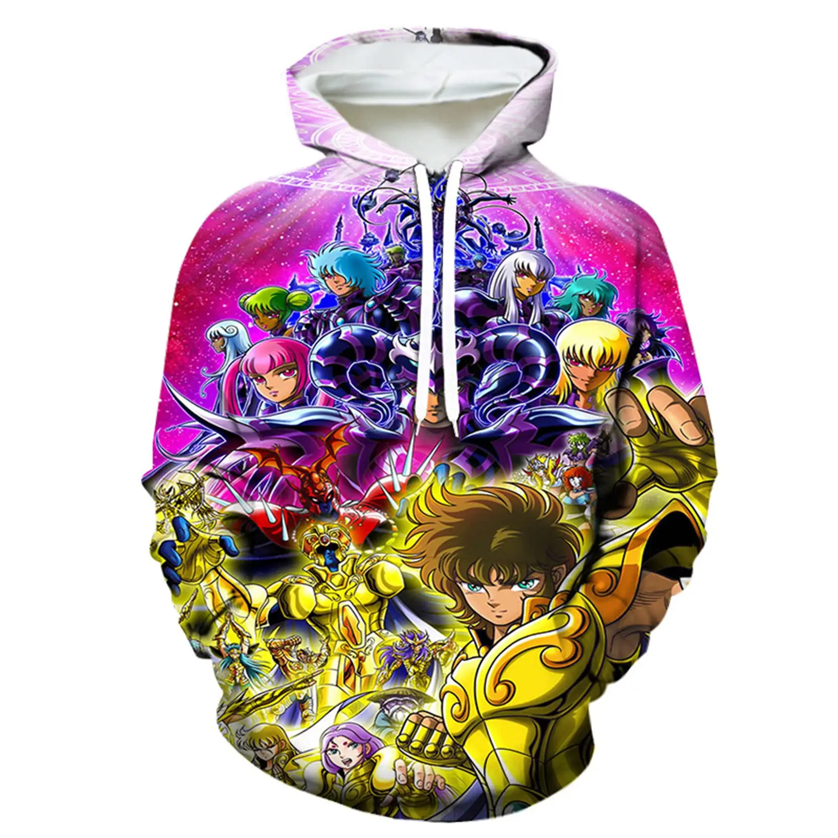 شعبية أنيمي سانت سيا هوديس البلوز ثلاثية الأبعاد مطبوعة الرجال النساء رياضية البلوز معطف موضة Harajuku للجنسين تأثيري هوديي