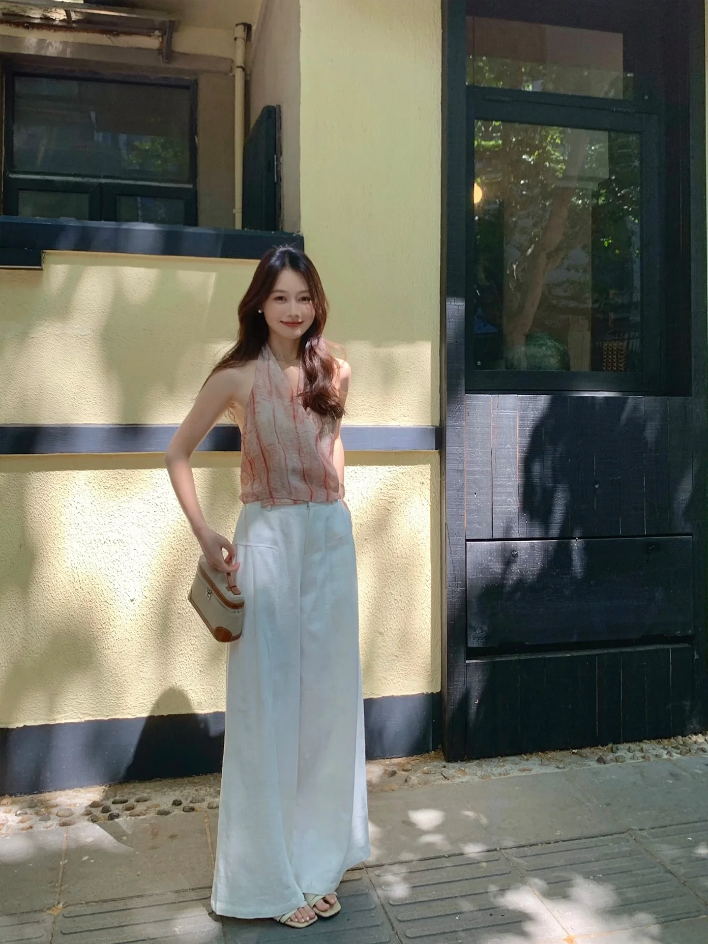 

Clean Casual Wide Leg Pants High Waist Straight Cut Loose Fit Floor Length Linen White Trousers for Women Spring Season