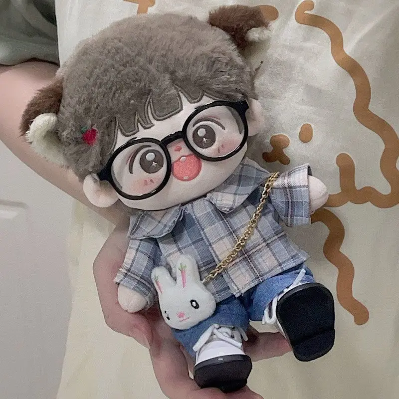 

Хлопковая одежда для кукол 20 см, детская одежда, фиолетовая клетчатая рубашка, стильная милая сумка с кроликом, универсальная.