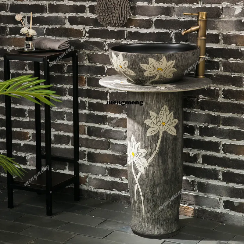 

Balcony small column type hand washing, integrated basin courtyard column basin floor type