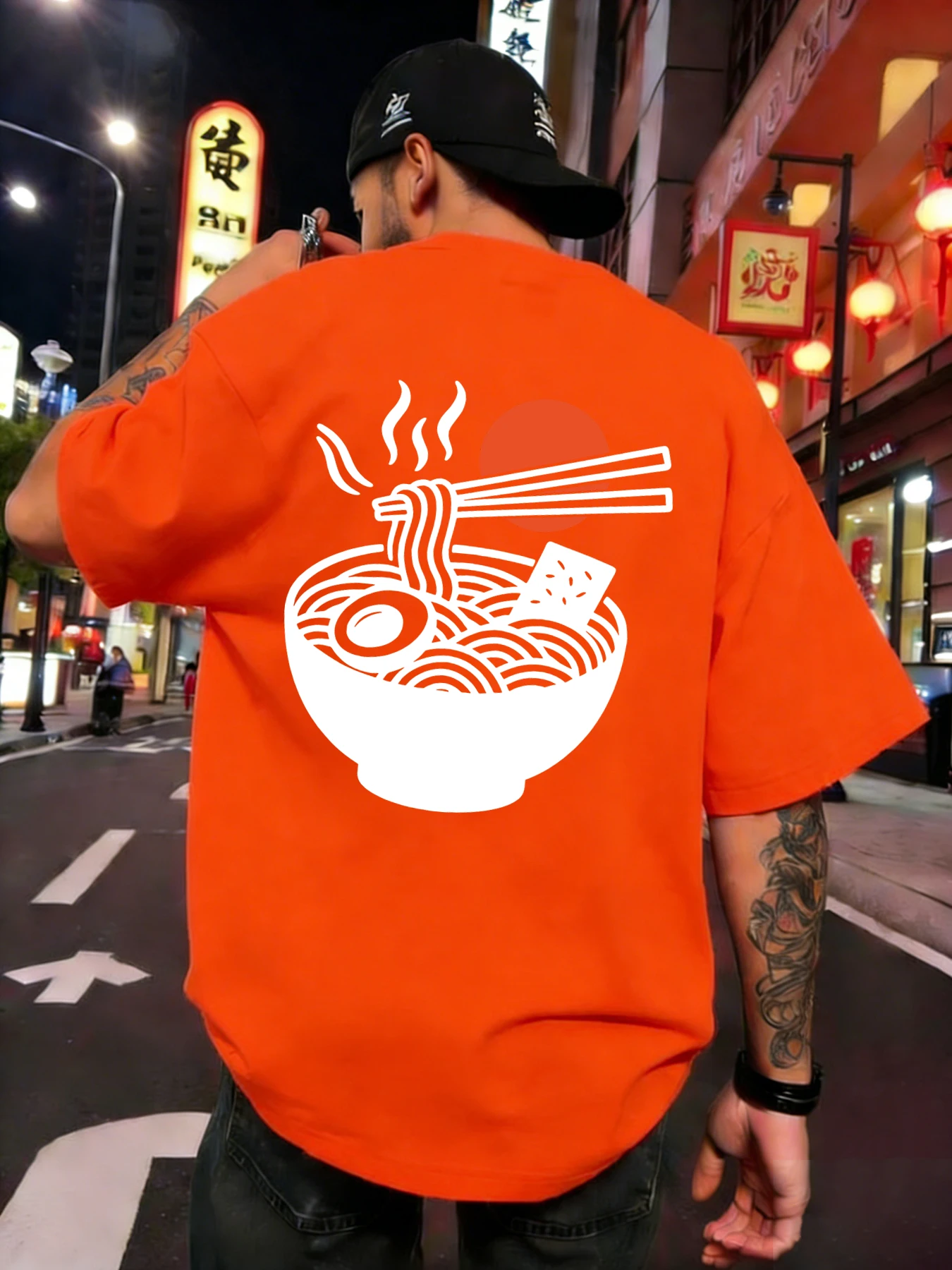 Steaming Lamian Noodles Print T-Shirt Men Summer Trendy T Shirts Oversized Vintage Clothing Unisex Cotton All-Match Sportswear