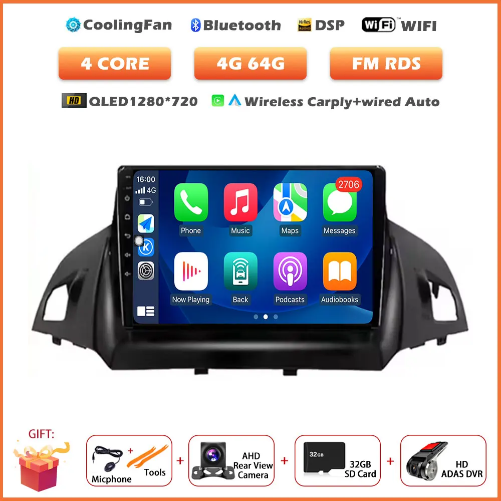 Voor Ford C-MAX Kuga 2 Escape 3 2012-2019 Android 16 Auto autoradio draadloze Carplay GPS navigatie scherm stereo video tools BT