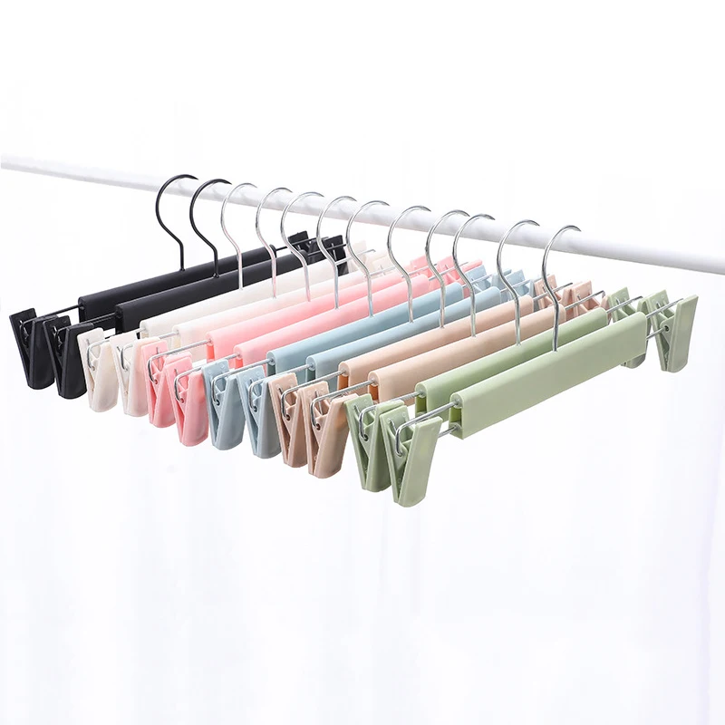 Pants Hangers with Adjustable Anti-Rust Clips for Pants, Skirts, Clothes Hangers, Plastic and Stainless Steel Material