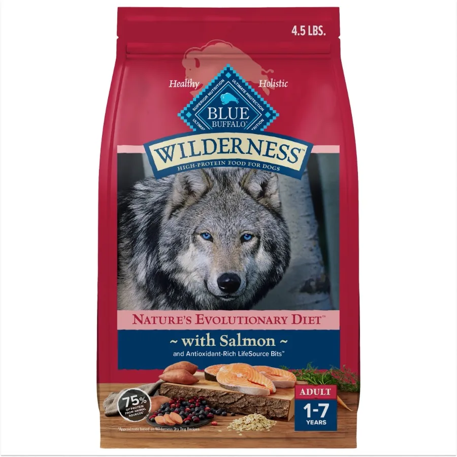 

Сухой корм для взрослых собак Wilderness Natural с высоким содержанием белка, рецепт с лососем, для поддержания активного образа жизни, способствует здоровью мышц и пищеварению