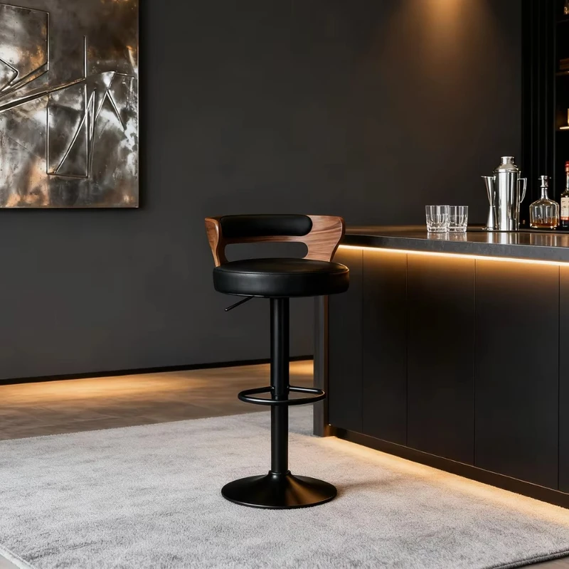 

360 rotating waterproof bar chair height adjustable durable wooden backrest bar stool hotel