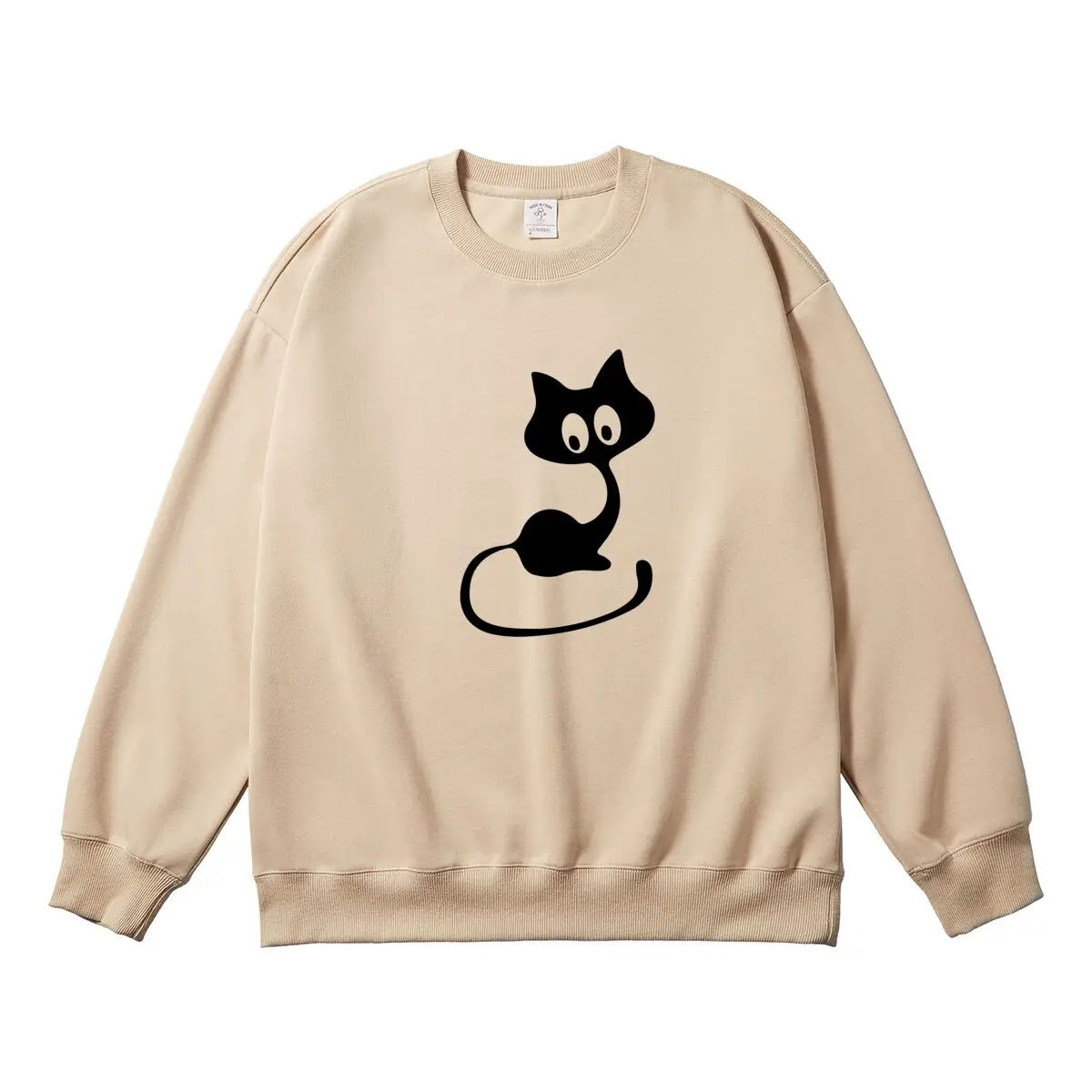 Oversized Women Pullover Cartoon Cat Graphic Woman Tops Female Sweatshirt Round Neck Long Sleeve Autumn Thick Clothes