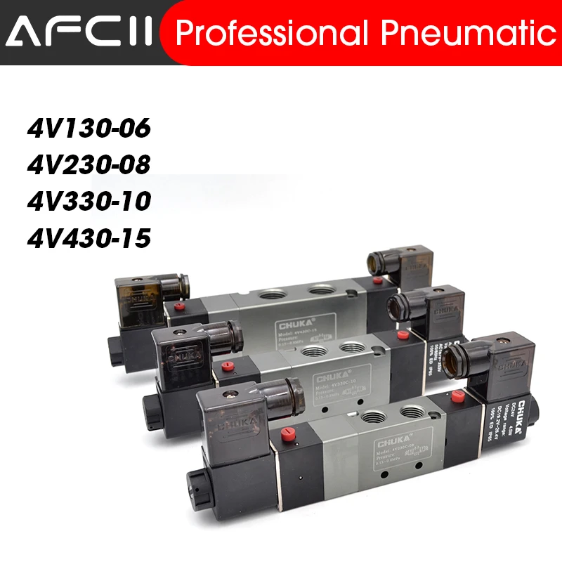 

4V130 4V230 4V330 4V430 Pneumatic 5 Way Center Close Air Solenoid Valve Block Manifold Plate With Fitting DC24V 12V AC110V 220V