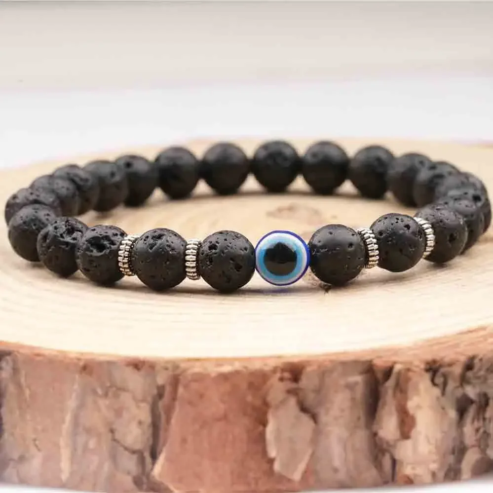Evil Eye Bracelets Natural Stone Bracelets Men Handmade Lava Stone Diffuser Bracelets for Men Women Jewelry Pulseras Homme