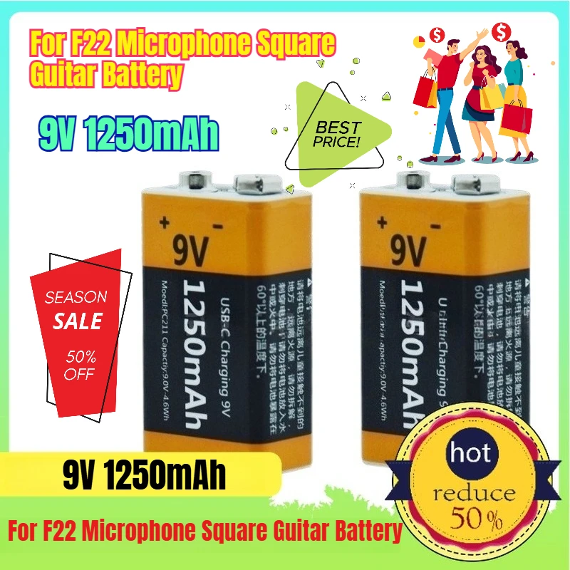 

1250mAh for F22 Microphone Square Guitar Battery 9v USB Lithium Battery