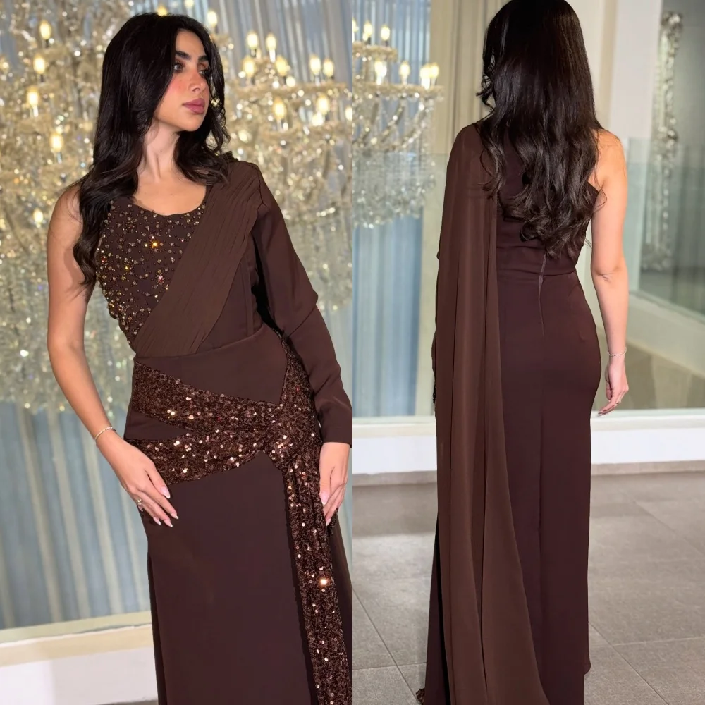 

Индивидуальные блестящие классические джерси с бисером и блестками, прямые длинные платья на одно плечо, платья на заказ, доступны размеры