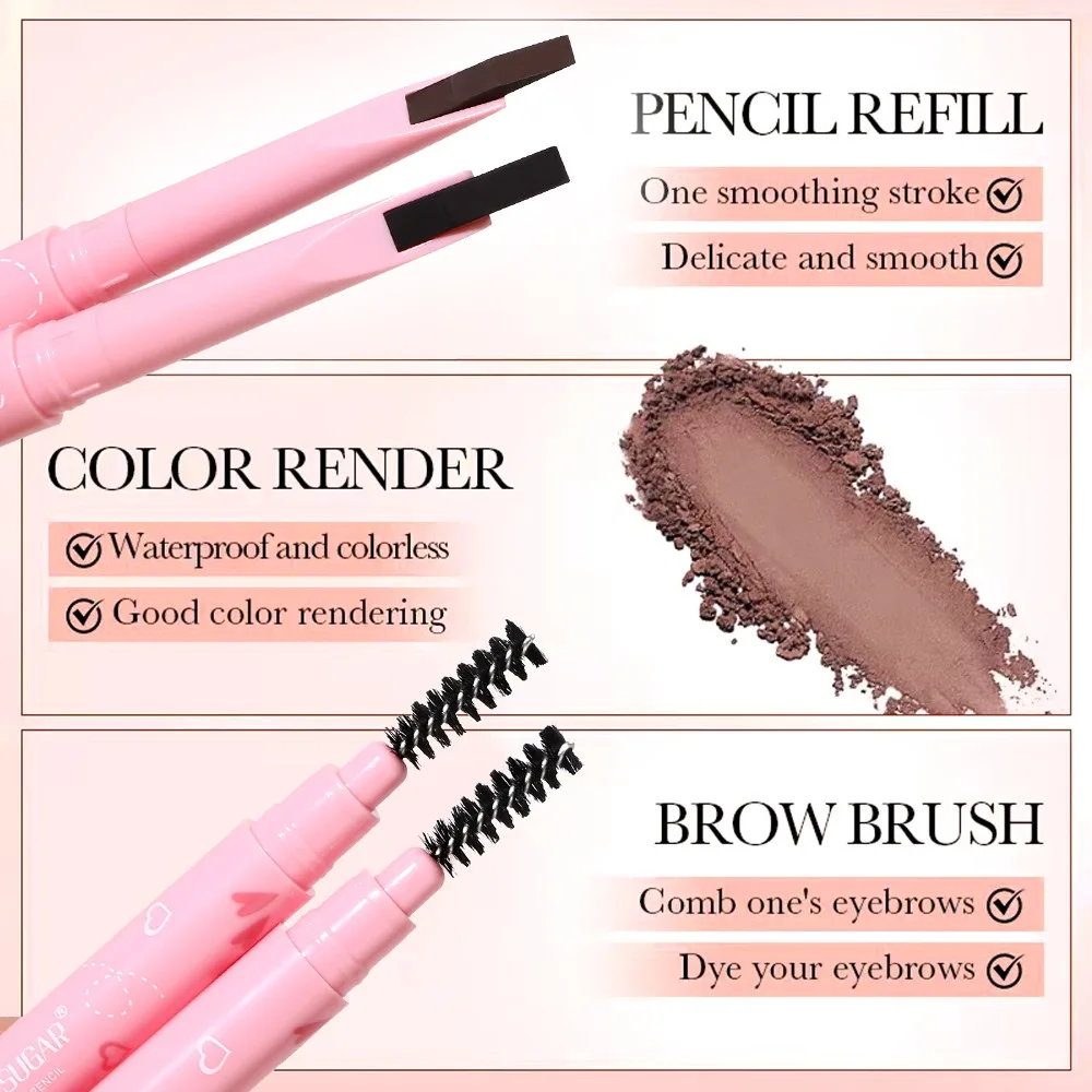 Matita per sopracciglia automatica con punta tagliata ascia e pennello per sfumare Formula micro-fine impermeabile per tratti naturali simili ai capelli