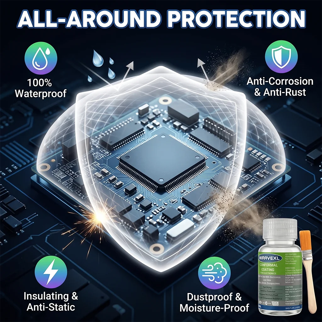 Clear Waterproof Conformal Coating Varnish for PCB Circuit Boards, Fast Drying Electronics Insulation Paint, Applicator Brush