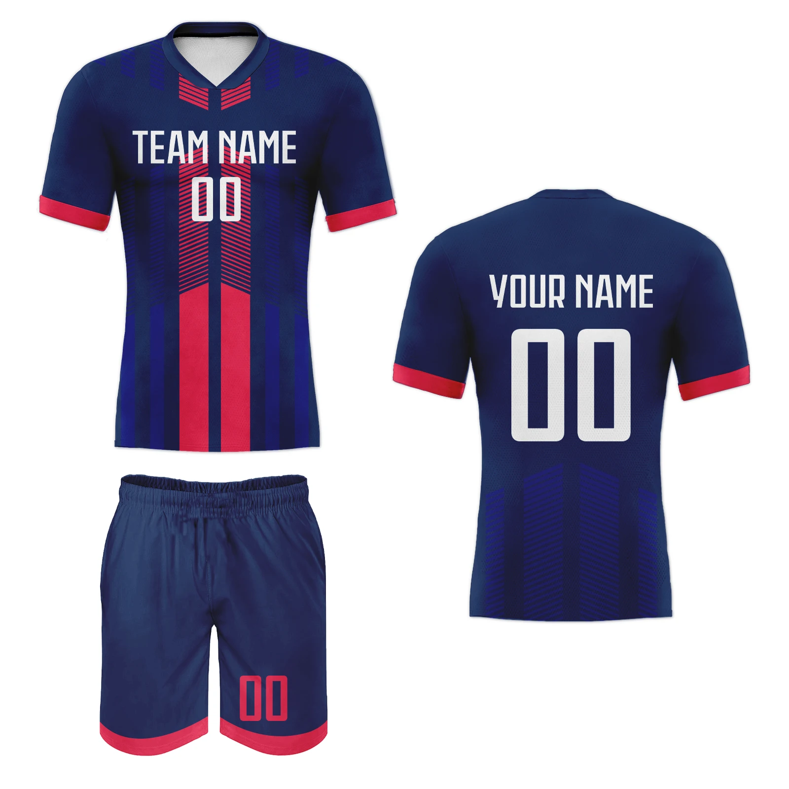 

Custom Football Jersey Tracksuit for Men Women Soccer Uniform Navy Rose Sportswear PersonalizedTeam Name Number Football Set