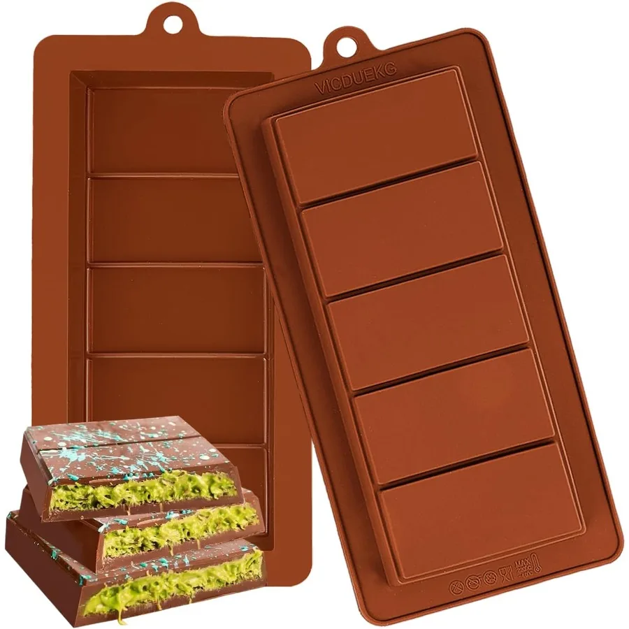 

2 PCS Chocolate Bar Molds Deep Silicone Molds for Chocolate Bar Pistachio Dubai Candy Milk Chocolate Stuffed Bar