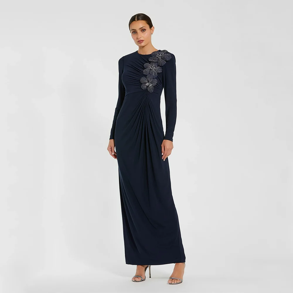 

Simple Evening Dresses O-Neck Pleat Jersey Flowers Evening Gowns Bead Crystal Ankle Length Prom Dresses Dress Customized 2025