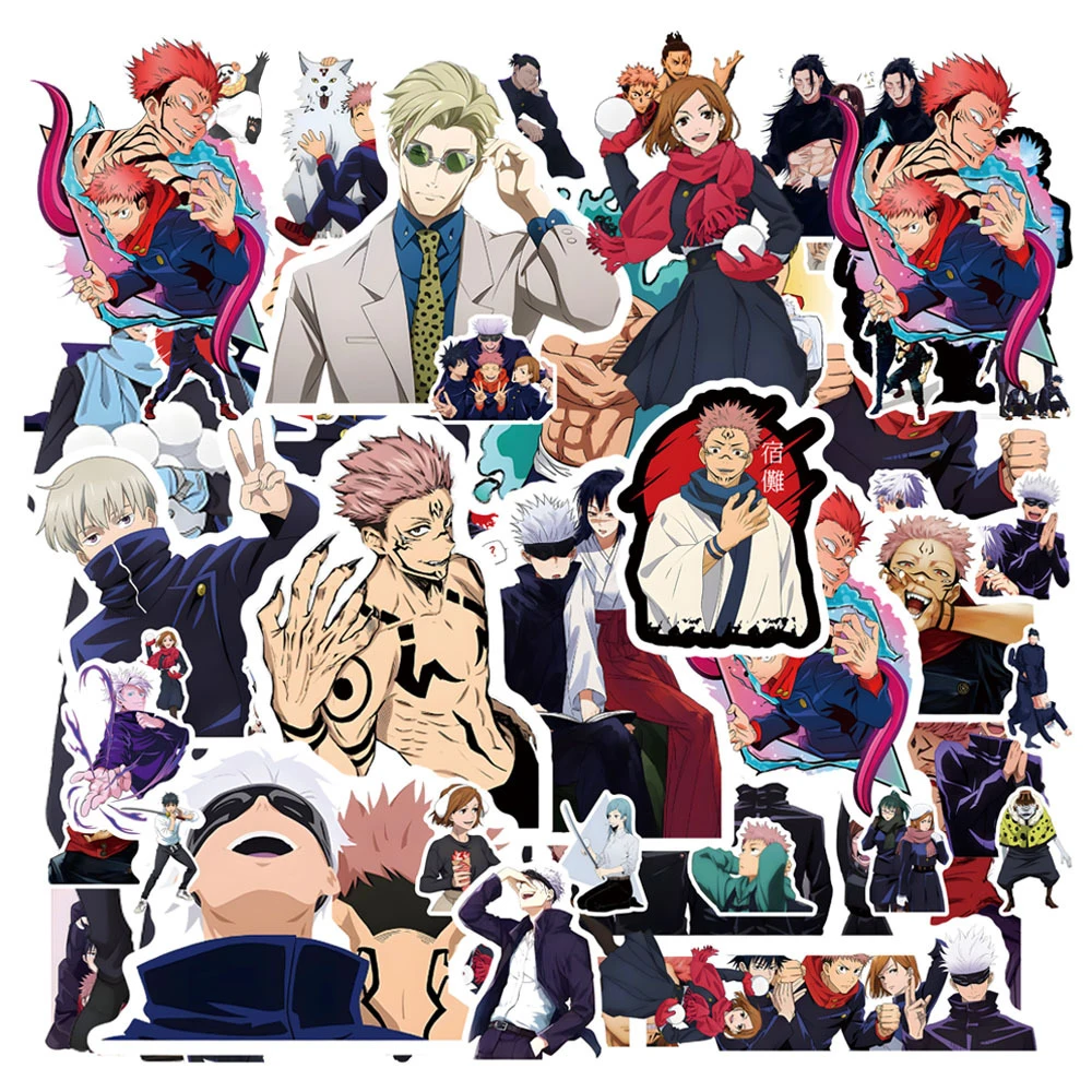 Vintage Jujutsu Kaisen Anime Adesivos para Crianças, Kawaii Cartoon Decoração Adesivo, DIY Decalque para Laptop, Skate, Carro, Brinquedo, 50 Pcs, 80