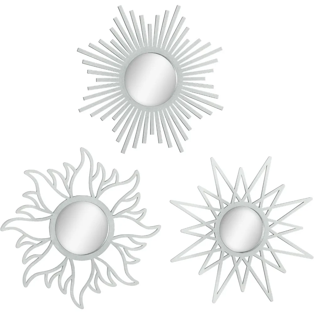 

3 golden circular mirrors for wall decoration, wooden wall mirrors for home decoration (silver)