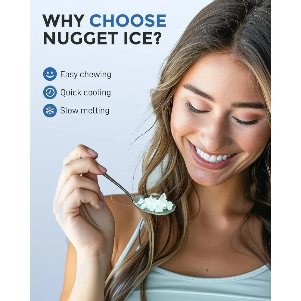 NEW-Nugget Ice Maker Countertop، 33LBS/24H، آلة ثلج بيبل المحمولة ذاتية التنظيف مع الكريات الناعمة القابلة للمضغ، ثلج صوتي، Busc
