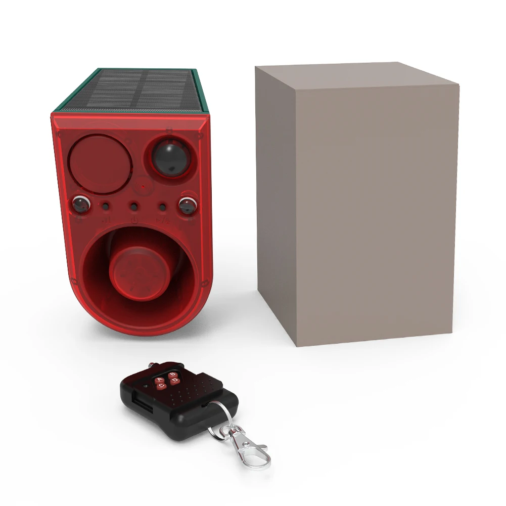 Solar Motion Sensor Alarm with Remote Control Home Security Alarm Waterproof Animal Repeller 129dB Loud Sound Noise Maker