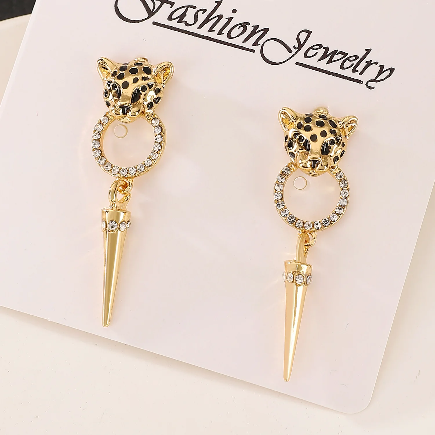 Europe and America Luxury Leopard Head Cone Pendant Earrings For Women Girl Classic Rhinestone Cheetah Ear Studs Jewelry Gifts