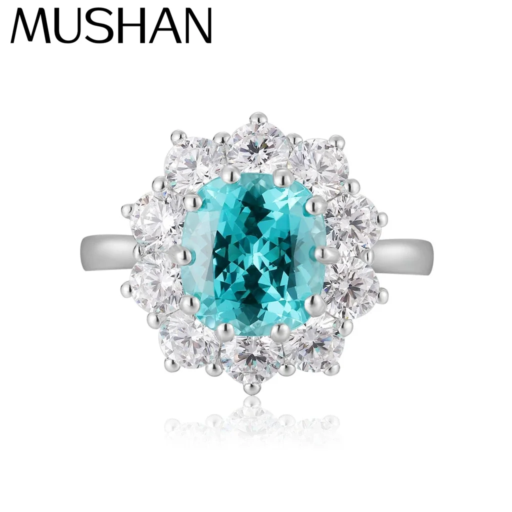 MUSHAN Custom Jewelry 925 Sterling Silver Ring Lab Blue Ruby Asscher Party Ring for Women 18K Gold Plated Anniversary Rings
