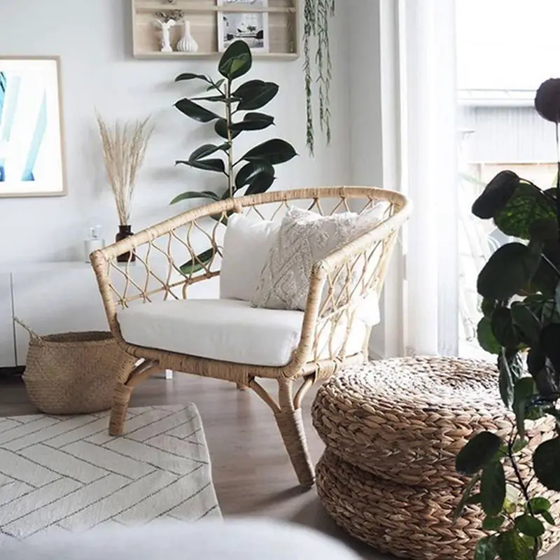 Accent Chair Rattan Home Living Easy Assembly Sturdy Durable Premium Quality Stable Construction Heavy Duty Space Saving