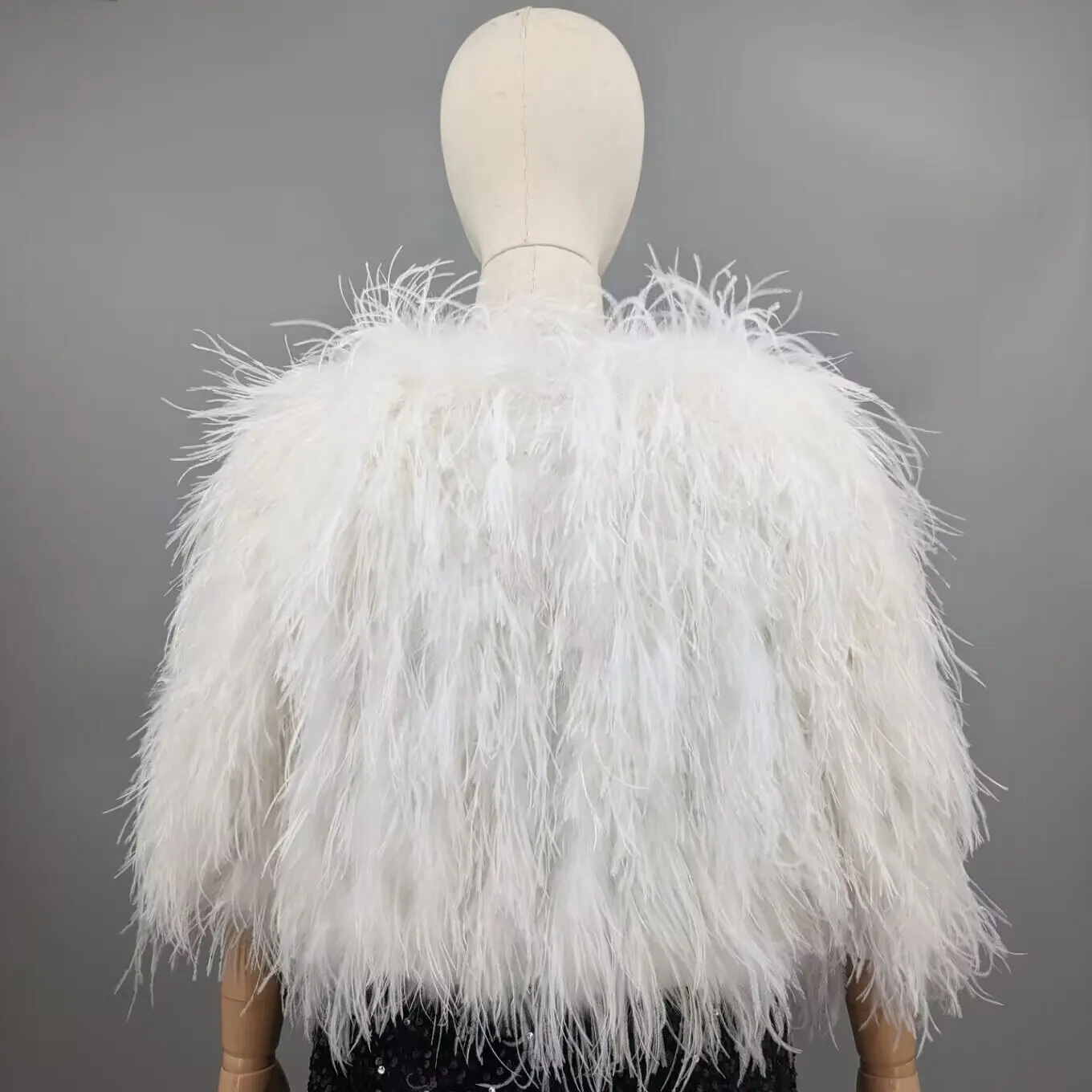 Women White Real Ostrich Feather Half Sleeve Cape Crop Top Plus Size Wedding Cocktail Party Banquet Evening Shawl Cover Up1A0707