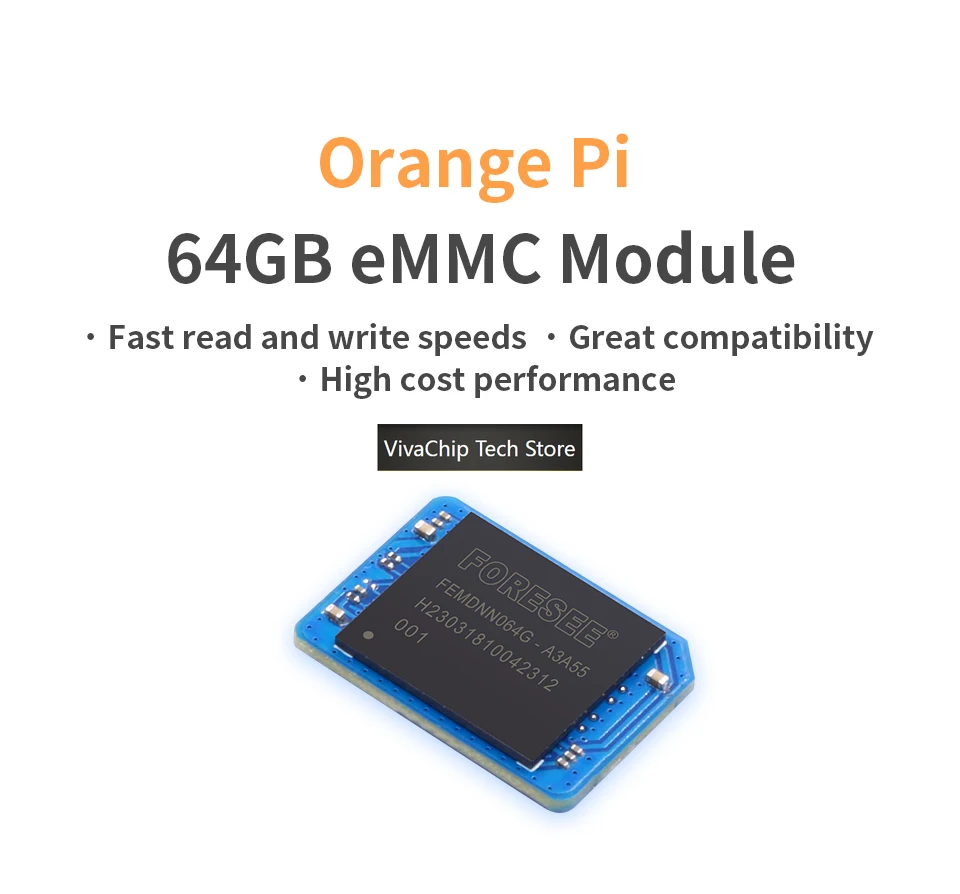VivaChip TechOrange Pi 64GB EMMC Module With Fast Read And Write Speeds For OPI 5 Plus Development Board
