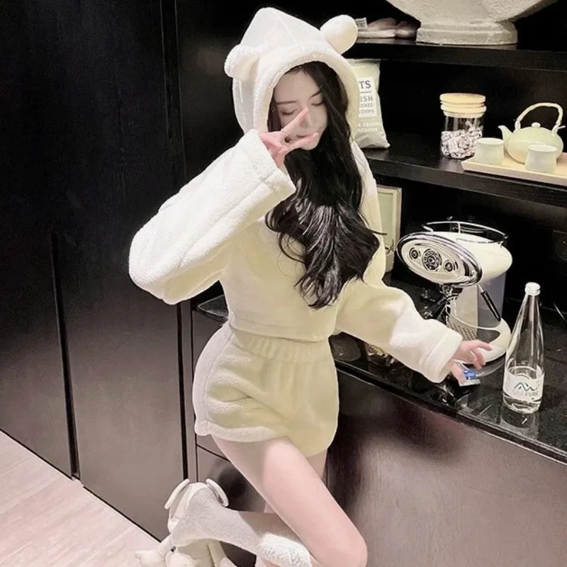 Stylish Pajama Sets for Women Kawaii Girls Autumn Winter Clothing Japan Style Long Sleeve Shorts Young Students Home Casual Soft