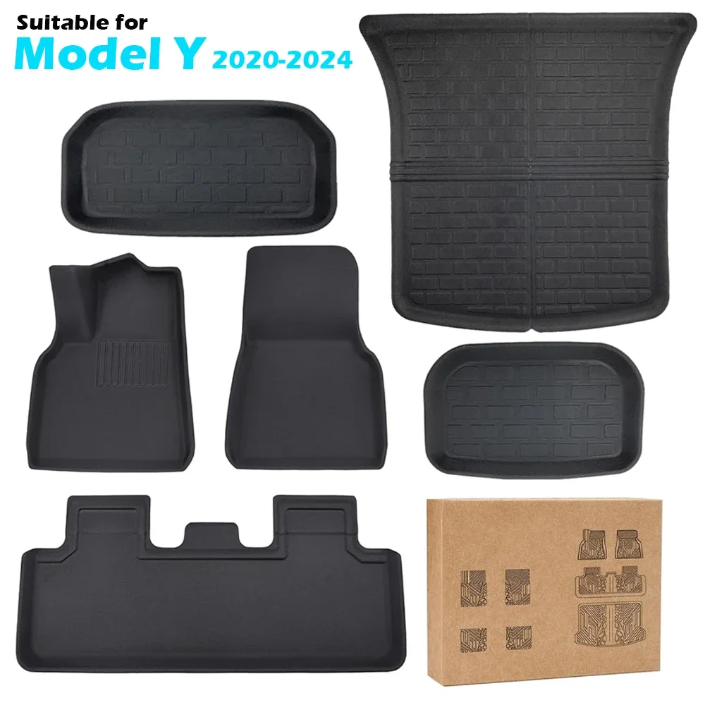 BEVO Floor Mats Cargo Liners for Tesla 2020-2024 Model Y All Weather Waterproof Non Slip Trunk Mat Premium Heavy Duty Car Mats