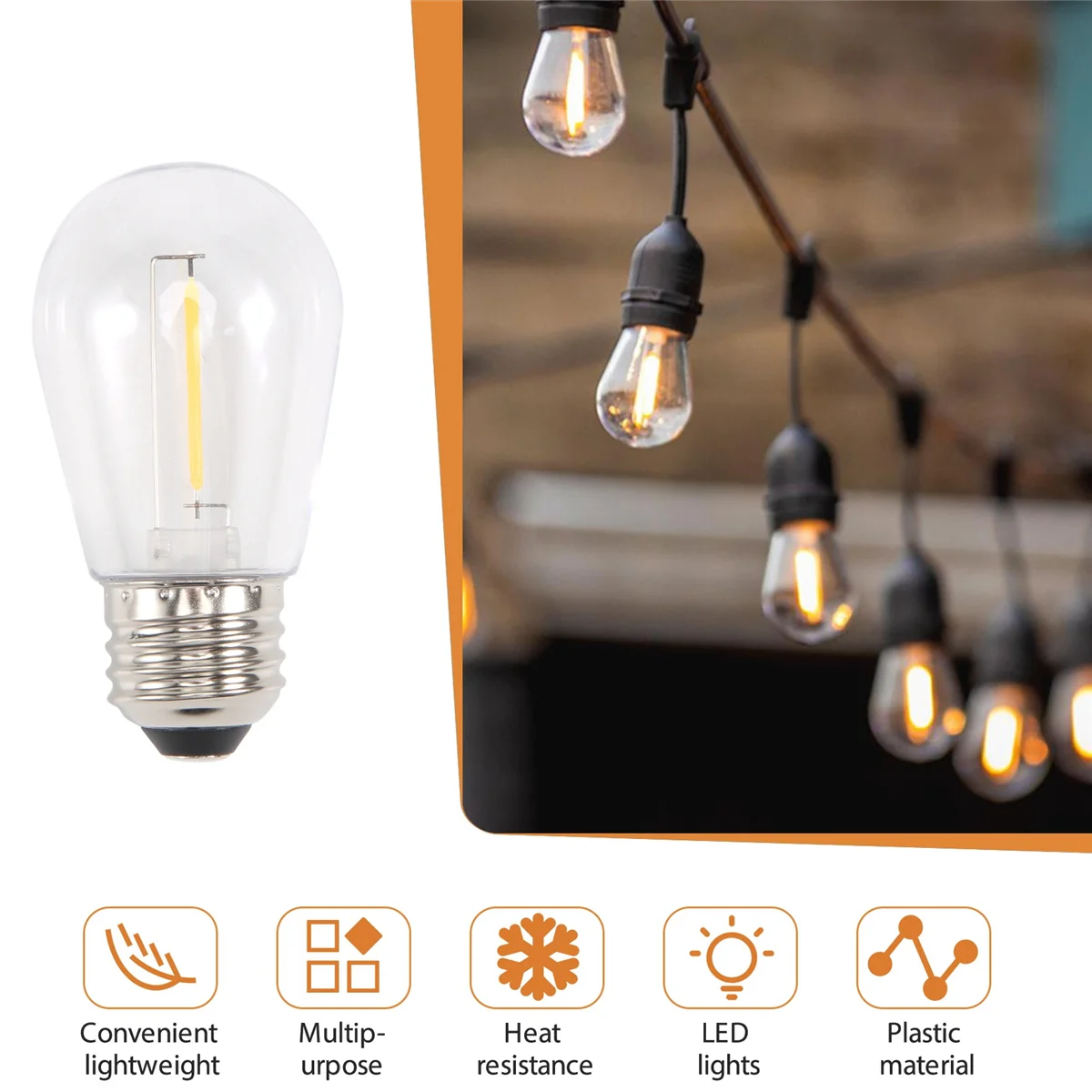 24 Pack 3V LED S14 Replacement Light Bulbs, Shatterproof Outdoor Solar String Light Bulbs, Warm White