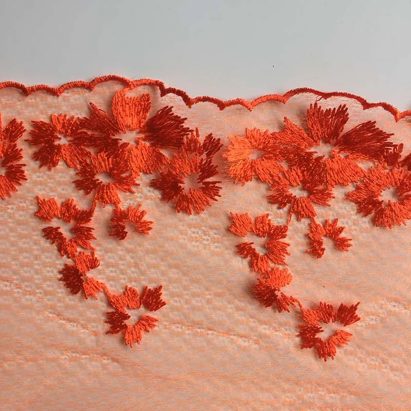 20Yards Popular Two Sides Flowers Embroidery Lace Trims Orange Fabric Skirt Hem For Clothing Accessories Lingerie Dress Sewing