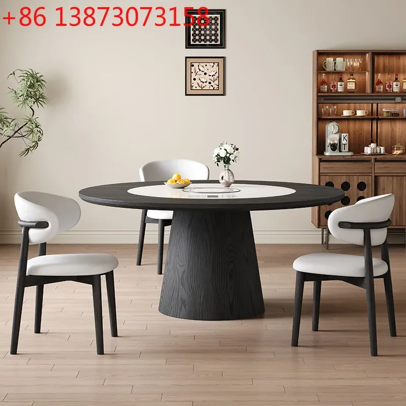 French retro rock slab embedded electric rotating vegetable warming turntable round dining table