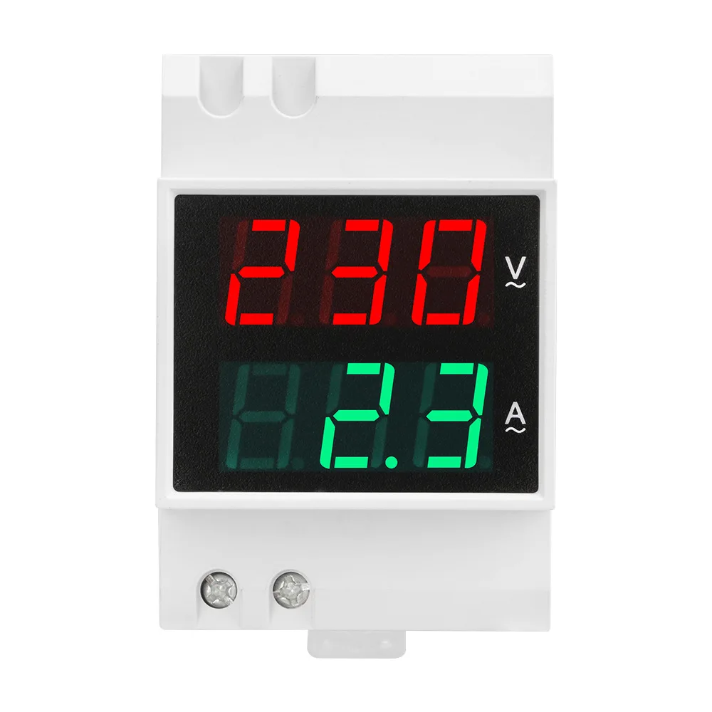 D52-2042 Din Rail Voltmeter Ammeter AC80-300V 0-99.9A Digital AC Voltmeter Voltage Current Meter LED Display Electric Meter