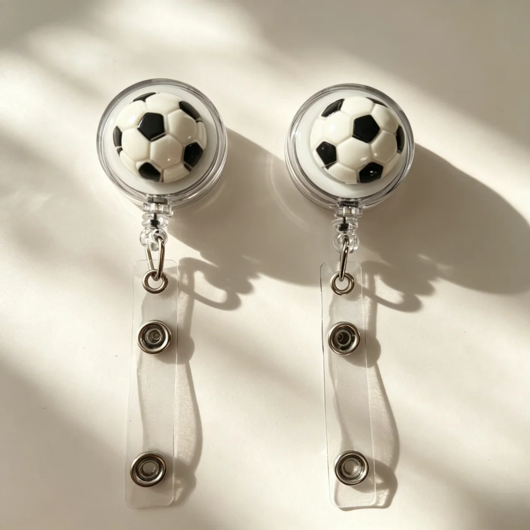 1/2Pcs Black and White Mini Football-Shaped Elastic Retractable Buckle, Nurse Badge Holder, Student Campus Id Card, Fan Personalized Versatile Accessory